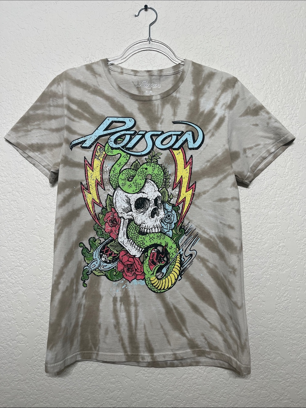 Poison Men’s Medium Y2K Tan & Cream Tie-Dye Vintage Graphic T-Shirt